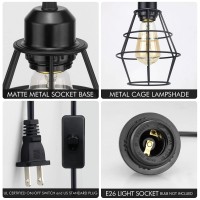 Industrial Plug In Pendant Light, Black Farmhouse Cage Pendant Light Fixture With On/Off Switch, Vintage Hanging Lights With Plug In Cord, E26 Pendant Lighting For Kitchen Living Room Dining Room