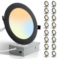 Lediary 16 Pack 5Cct Led Black Recessed Lighting 6 Inch, 2700K-5000K Selectable Canless Recessed Lights, 1100Lm High Brightness, 12W Eqv 110W, Dimmable Can Lights With Junction Box - Ic Rated, Etl