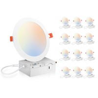 Cloudy Bay 12 Pack 6 Inch 5Cct Ultra-Thin Led Recessed Ceiling Light With Junction Box,2700K/3000K/3500K/4000K/5000K Selectable,15W Dimmable Canless Downlight,1000Lm High Brightness