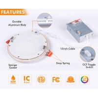 Cloudy Bay 12 Pack 6 Inch 5Cct Ultra-Thin Led Recessed Ceiling Light With Junction Box,2700K/3000K/3500K/4000K/5000K Selectable,15W Dimmable Canless Downlight,1000Lm High Brightness