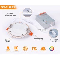 Cloudy Bay 12 Pack 4 Inch 5Cct Ultra-Thin Led Recessed Ceiling Light With Junction Box,2700K/3000K/3500K/4000K/5000K Selectable,10W Dimmable Canless Downlight,650Lm High Brightness