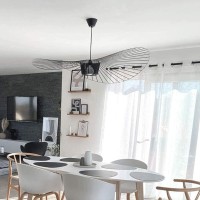 Retro Pendant Light Vertigo Chandelier, Glass Fiber + Fiber Cloth Hat Design Modern Living Room Kitchen Bathroom Decorative Lighting, E27 Black 120Cm