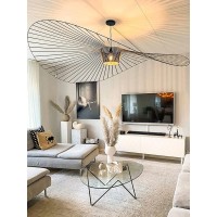 Retro Pendant Light Vertigo Chandelier, Glass Fiber + Fiber Cloth Hat Design Modern Living Room Kitchen Bathroom Decorative Lighting, E27 Black 120Cm