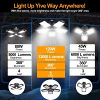 Mefflypee 4 Pack Led Garage Lights, 120W Deformable Led Garage Ceiling Lights With 5 Adjustable Panels, 12000Lm E26 Led Shop Lights For Garage, Basement, Barn, High Bay Light (4 Pack)