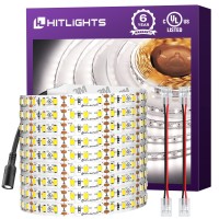 Hitlights Cool White Led Strip Lights 5000K, 24.6Ft High Density 12V Tape Light Dimmable, 900 Leds, Cri >90, Ul Listed, Flexible Rope Lights For Bedroom, Kitchen, Cabinet (Power Source Not Included)