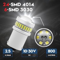 Vehicode 12V/24V 5009 Led Bulb White Ry10W 12093 7507 Led Turn Signal Bulb Py21W 12496 Bau15S Projector Mini Replacement For Car Motorcycle Electric Scooter Turning Light Blinker Lamp (2 Pack)