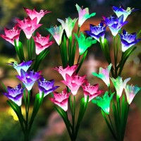 Solar Lights Outdoor Garden Decor, Letmy 6 Pack Upgraded Solar Garden Lights With 24 Lily Flowers, Waterproof Color Changing Outdoor Lights Solar Powered Flower Lights For Patio Yard Garden Decoration