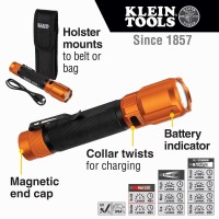 Klein Tools 56413 Rechargeable 2-Color Led Flashlight, Holster, Spotlight, Floodlight, Red Led, 1000 Lumens, Usb Cable, Camping, Hunting