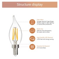 E12 Ca11 4W 2700K Chandelier Led Light Bulbs,40W Equivalent, E12 2700K Dimmable Vintage Edison Bulbs, 4W High Brightness Soft White 400Lm, Livingroom Ceiling Decor Retro Clear Glass Flame Candle Bulbs