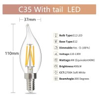 E12 Ca11 4W 2700K Chandelier Led Light Bulbs,40W Equivalent, E12 2700K Dimmable Vintage Edison Bulbs, 4W High Brightness Soft White 400Lm, Livingroom Ceiling Decor Retro Clear Glass Flame Candle Bulbs