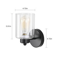 Kenmi 1Light Bathroom Black Vanity Light Matte Black Wall Sconce Vintage With Clear Glass Shade Hallway Light Fixture Sconces