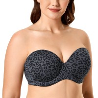 Delimira Womens Underwire Contour Multiway Full Coverage Strapless Bra Plus Size Black Gray Leopard 34E