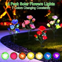 Angmln 4 Pack Solar Garden Lights Solar Flower Lights Outdoor Waterproof With 20 Head Rose 7Color Changing Landscape Lights Fo