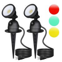 Edishine Christmas Spot Lights Outdoor With 3 Extra Lenses (Red Yellow Green), 120V 12W 4000K Dusk To Dawn Landscape Lighting, Waterproof Led Outdoor Spotlights For Yard Flag, Ul Listed, 2 Pack