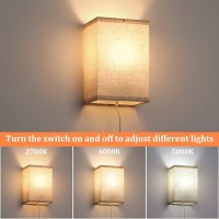 Avv Wall Sconces,Plug In Wall Sconces 3 Color Temperature 2700K 4000K 5000K,Wall Lamp With Plug In Cord And On/Off Switch,Fabric Linen Shade,No Wiring Required,Wall Lights For Bedroom Living Room