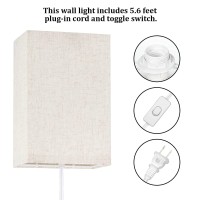 Avv Wall Sconces,Plug In Wall Sconces 3 Color Temperature 2700K 4000K 5000K,Wall Lamp With Plug In Cord And On/Off Switch,Fabric Linen Shade,No Wiring Required,Wall Lights For Bedroom Living Room