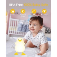 Amaredom Night Light For Kids With 2 Color Changing Mode & Dimming Function, Rechargeable Led Night Light With 20 Minutes Timer & Tap Control - Cute Duck Shape