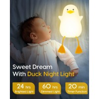 Amaredom Night Light For Kids With 2 Color Changing Mode & Dimming Function, Rechargeable Led Night Light With 20 Minutes Timer & Tap Control - Cute Duck Shape