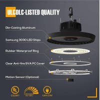 Omibrite Commercial Led Warehouse Ufo High Bay Light, 200W 27000Lm Dimmable, 110-277V Industrial Lighting For Job Site/Workshop/Wet Location, Ul & Dlc-Listed (Works W Motion Sensor, Not Included)