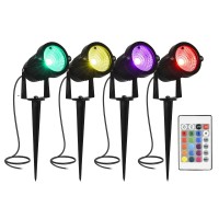 Achenge Color Change Landscape Lighting Low Voltage Led Outdoor Spotlights 6W 12V Ip66 Waterproof Landscaping Lights Remote Control Garden Pathway Lights Rgb Trees Decorations