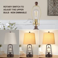 Farmhouse Bedside Lamp Touch Control, Dimmable Industrial Table Lamps For Bedrooms, Desk Lamp With Usb Charging Port And Outlet, Rustic Bed Lamps For Living Room, Study Room, Office, Bulbs Included