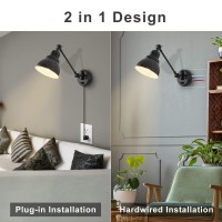 Goodate Plug In Wall Sconces Wall Sconce Lighting With Dimmable On Off Switch Swing Arm Wall Lamp Black Metal Industrial Wall