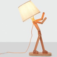 Hroome Cute Table Lamp For Kids Bedside Bedroom Reading - Creative Wood Swing Arm Living Room Farmhouse Desk Light Boys Girls Gift - Bulb Included (Ash)