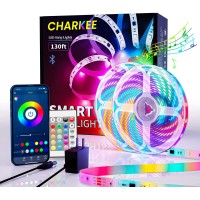 Charkee 130Ft Led Strips Lights (65.6Ft*2) Full Color Sync Music, Dimmable And Color Changing Rgb Led Strip Lights, 24 Volt Bluetooth Flexible Led Lights For Bedroom,Family,Diy(Smart App+Remote)