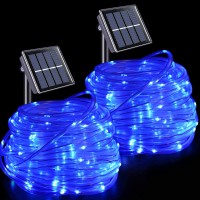 Yeguo Solar Pool Lights Outdoor Waterproof Led, 2 Pack Each 33Ft 100 Led Rope Lights Blue, Clear Pvc Tube String Lights