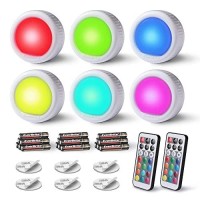 Everbrite Tap Light, Push Light, Led Puck Lights With 12 Rgb Colors, Wireless Touch Light Under Cabinet, 80 Lumens Night Light For Closet, Bedroom, Wall, Classroom, 18 Aaa Batteries Included, 6-Pack