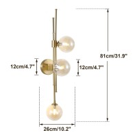 Fulesi 3-Light Glass Wall Sconces Mid Century Modern Globe Wall Light Fixtures Bathroom Vanity Lights With Glass Shade, Indoor Wall Light For Bedroom Living Room Hallway (Amber)