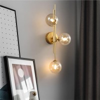 Fulesi 3-Light Glass Wall Sconces Mid Century Modern Globe Wall Light Fixtures Bathroom Vanity Lights With Glass Shade, Indoor Wall Light For Bedroom Living Room Hallway (Amber)