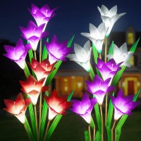 Instatrend Solar Lights Outdoor Garden, 4 Pack Solar Garden Lights Outdoor Waterproof Multicolor Changing Led Solar Flower With Bigger Lily For Patio Yard Pathway Balcony Decoration