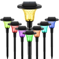 Umickoo Solar Outdoor Lights Garden, Color Changing Solar Lights Colorful Bright Glass Pathway Lights,Waterproof Solar Powered Landscape Path Lights For Lawn Walkway Yard Decorative