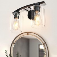 Huoku Bathroom Vanity Light Fixtures, 2-Light Wall Sconce Lighting Matte Black Modern Curved Bathroom Lights Fixtures Over Mirror With Glass Shade For Bathroom Kitchen Living Room Bedroom