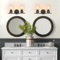 Huoku Bathroom Vanity Light Fixtures, 2-Light Wall Sconce Lighting Matte Black Modern Curved Bathroom Lights Fixtures Over Mirror With Glass Shade For Bathroom Kitchen Living Room Bedroom