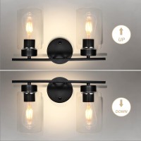 Huoku Bathroom Vanity Light Fixtures, 2-Light Wall Sconce Lighting Matte Black Modern Curved Bathroom Lights Fixtures Over Mirror With Glass Shade For Bathroom Kitchen Living Room Bedroom