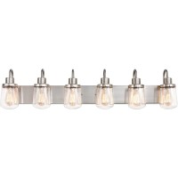 Yaohong Bathroom Vanity Light Fixtures In Satin Nickel 6Light Farmhouse Vanity Light With Clear Glass Shades Bathroom Lightin