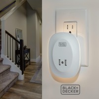 Black+Decker Night Light Plug In With 2 Usb Charging Ports, Photocell Sensor, 10 Lumen, 2 Pack