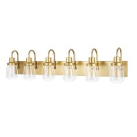 Yaohong Bathroom Vanity Light Fixtures In Painted Gold 6Light Farmhouse Vanity Light With Clear Glass Shades Bathroom Lightin