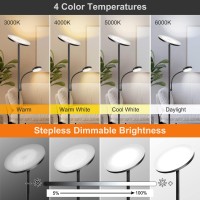 Outon Led Floor Lamp, 27W/2400Lm Modern Torchiere Lamp & 7W/ 400Lm Reading Lamp, Bright Dimmable Standing Tall Lamp With 4 Color Temperature, Remote Touch Control For Living Room Bedroom Office, Black