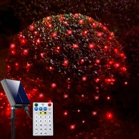 Solar Net Christmas Lights Red 192 Led Net Lights Outdoor Mesh Lights Waterproof 8 Modes Solar Powered String Lights For Garde