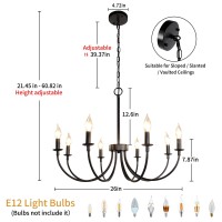 Rviezza Black Farmhouse Chandeliers 8 Light Rustic Iron Chandeliers Classic Candle Ceiling Hanging Pendant Light Fixture For L