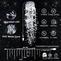 66Ft Christmas Lights Outdoor Decorations 640 Led Long Xmas Curtain Fairy String Lights Plug In With Clear Wire 8 Modes Waterproof Memory Timer For Outside Holiday Wedding Party Decor-Cool White