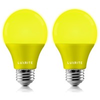 Luxrite A19 Yellow Led Bug Light Bulbs, 60W Equivalent, Non-Dimmable, Ul Listed, E26 Standard Base, Indoor Outdoor, Porch, Deck, Patio, Backyard, Front Door, Home Lighting (2 Pack)