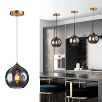 Bepuzz Globe Pendant Light Fixtures Black Mid Century Modern Chandelier Hanging Light Adjustable Cord Ceiling Pendant Lamp With Glass Shade, Pendant Lighting For Bedroom Living Room Foyer (Smoke Gray)