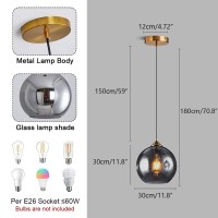 Bepuzz Globe Pendant Light Fixtures Black Mid Century Modern Chandelier Hanging Light Adjustable Cord Ceiling Pendant Lamp With Glass Shade, Pendant Lighting For Bedroom Living Room Foyer (Smoke Gray)