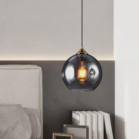 Bepuzz Globe Pendant Light Fixtures Black Mid Century Modern Chandelier Hanging Light Adjustable Cord Ceiling Pendant Lamp With Glass Shade, Pendant Lighting For Bedroom Living Room Foyer (Smoke Gray)