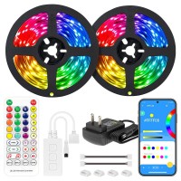 Btf-Lighting Rgbw Bluetooth Music App 32.8Ft Led Strip Lights Rgb+Cool White 6000K 4 Colors In 1 Led Color Changing Lights Strip For Bedroom, Desk, Home Decoration, With Remote And 12V Power