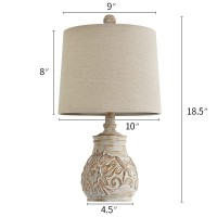 Pokat 18.5'' Farmhouse Vintage Table Lamps For Living Room Traditional Carved Floral Bedside Lamps For Bedroom Rustic Night Light Lamps Washed White